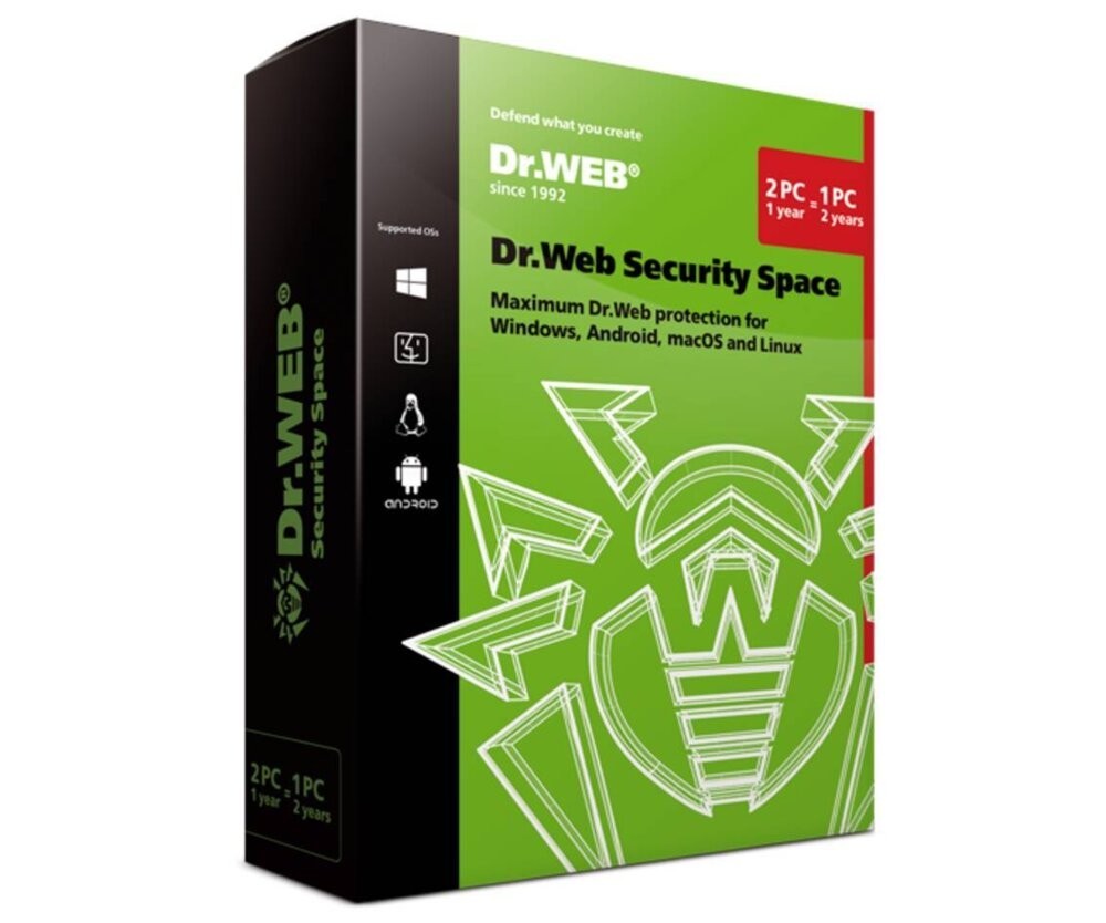 1 Year Dr.Web Security Space for Windows / Linux / Mac OS + Android (Basic support)