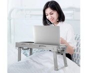 Gray Foldable Laptop Table Bed Notebook Desk w/ Cooling Fan LED light USB Ports