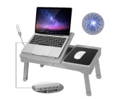 Gray Foldable Laptop Table Bed Notebook Desk w/ Cooling Fan LED light USB Ports