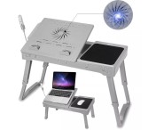 Gray Foldable Laptop Table Bed Notebook Desk w/ Cooling Fan LED light USB Ports