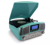 New Turquoise Trexonic Retro Wireless Bluetooth Record Turntable Cd Player Fast!