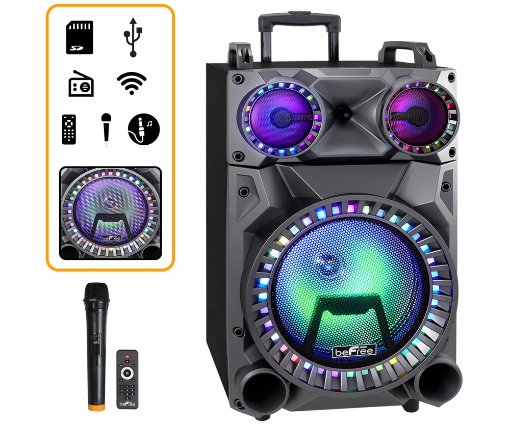 New Befree 12 Inch Bluetooth Party Speaker w/ Party Lights Radio USB TF Inputs