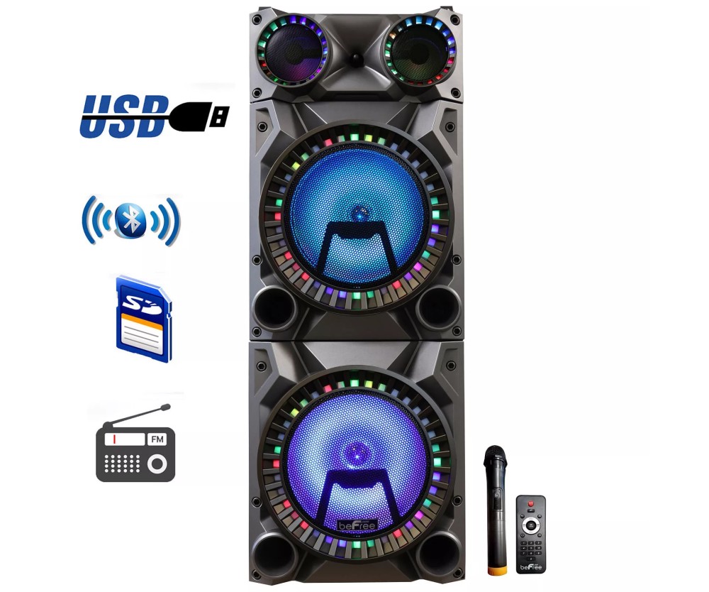 New Befree Reactive Party Lights Bluetooth Speaker Dual Subwoofer USB SD AUX FM