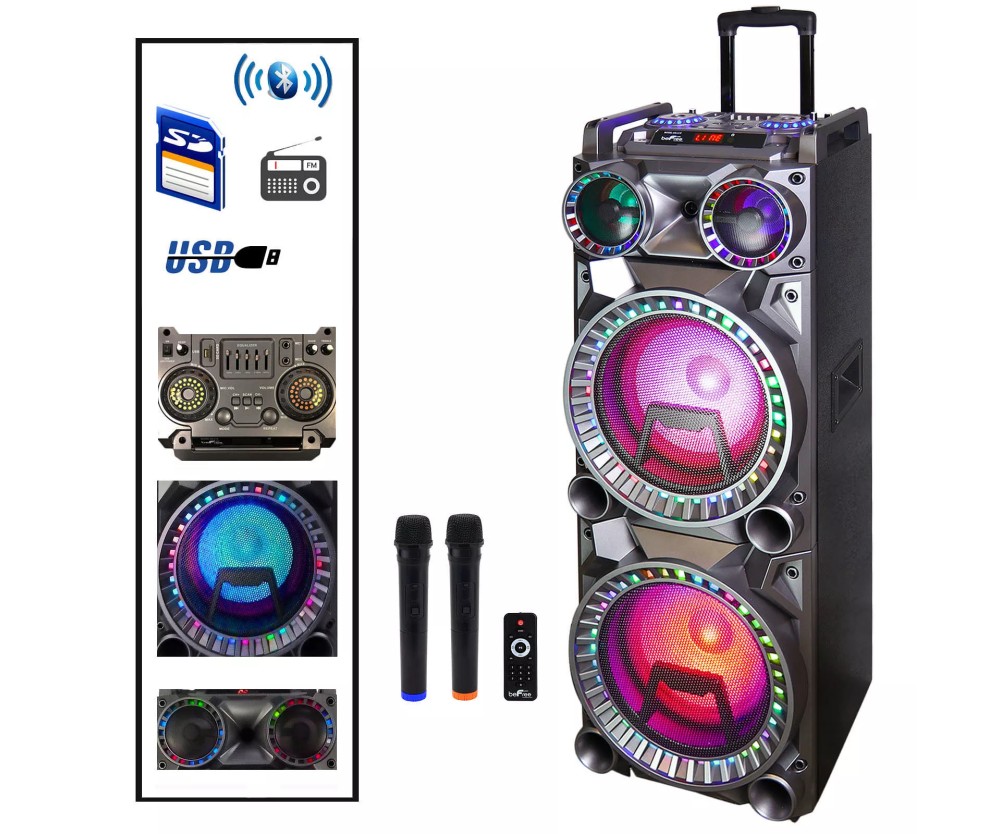 New Befree 700w Dual 10" Bluetooth Party Speaker w/ Reactive Lights Microphone