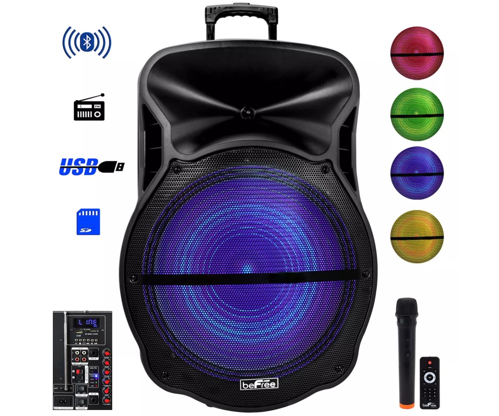 New Befree 18" Bluetooth Party Speaker w/ Sound Reactive LED Mic Guitar Inputs