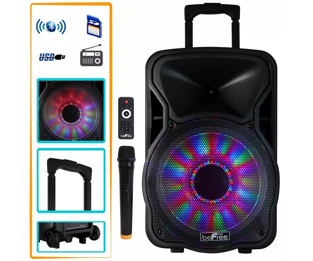 New Befree 12" 2500 Watt Bluetooth Party Speaker w/ LED Lights Mic Karaoke Fast!