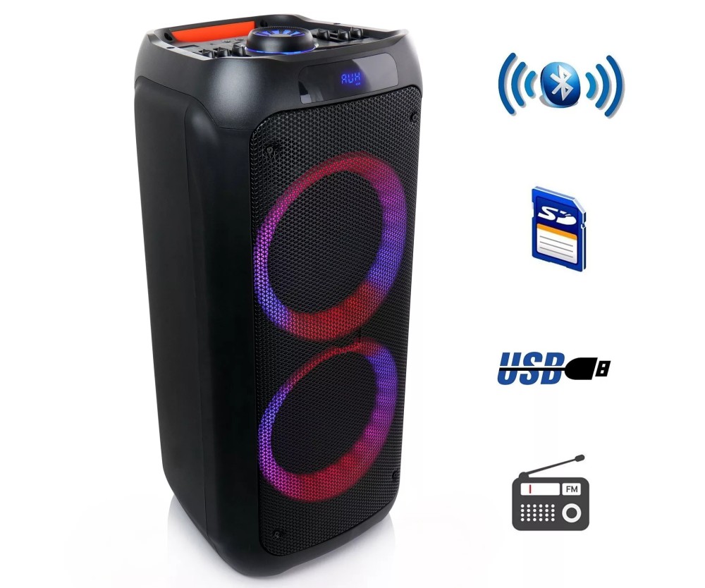 New beFree Dual 8 Inch Bluetooth Portable Party Speaker w/ Reactive Lights SD